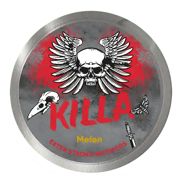 Can of KILLA Melon Extra Strong nicotine pouches – juicy melon flavor, extra-strong 16 mg/g