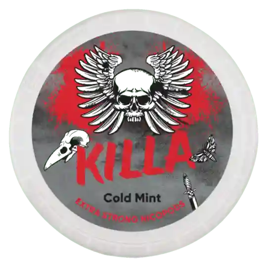 Tin of Killa Cold Mint extra-strong nicotine pouches – icy mint flavor