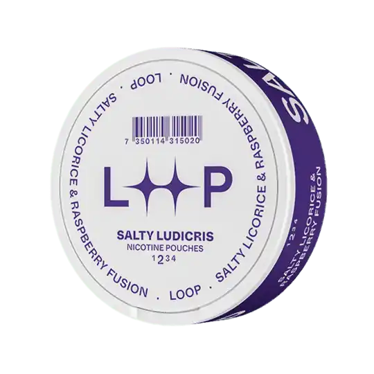 Can of LOOP Salty Ludicris slim nicotine pouches – salty licorice fused with raspberry, 6 mg/g