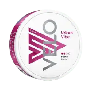 Can of VELO Urban Vibe slim nicotine pouches – energy drink flavor, 6 mg